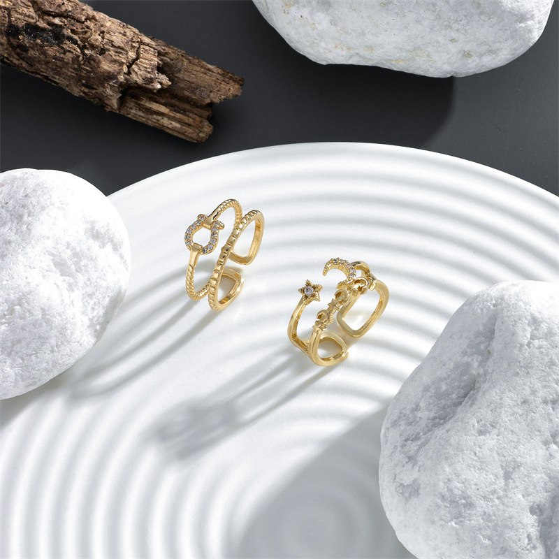 Fashion Geometric Copper Open Ring Inlaid Zircon Zircon Copper Rings