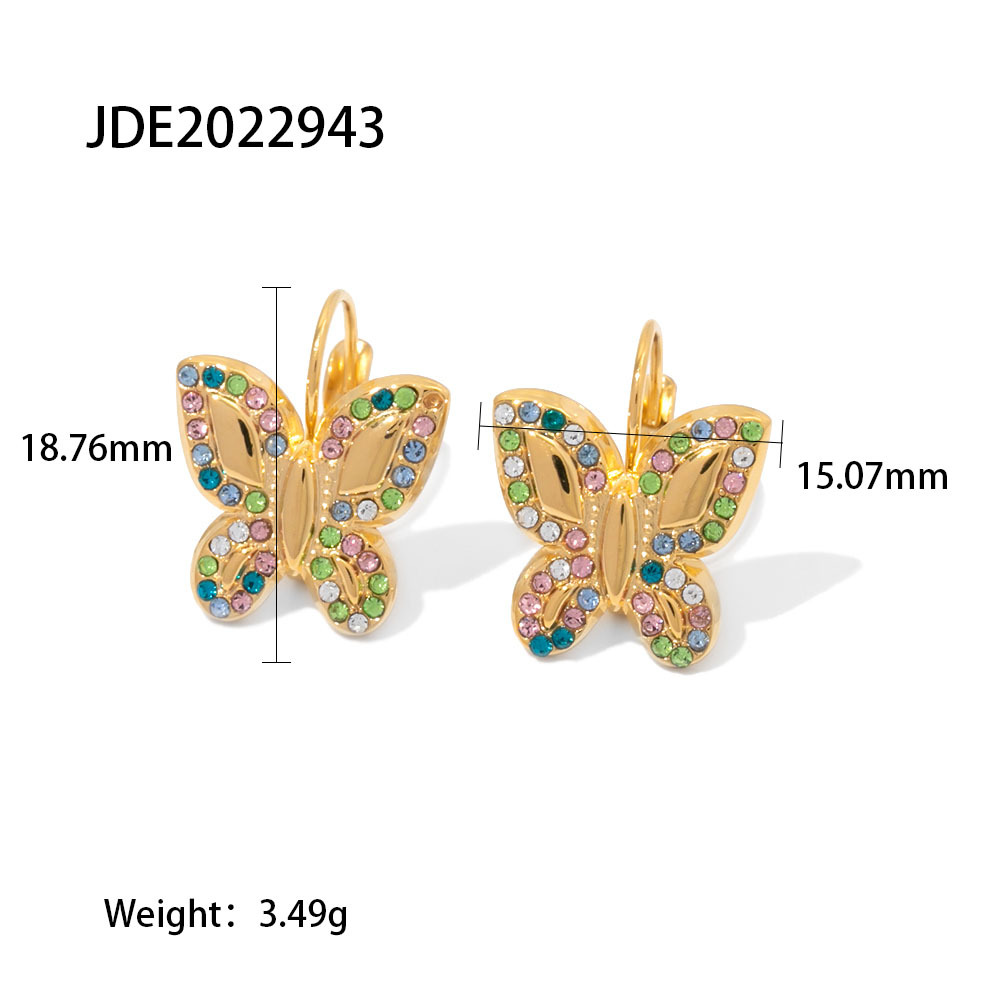 Fashion Butterfly Stainless Steel Earrings Plating Inlay Zircon Stainless Steel Earrings 1 Pair