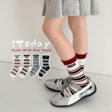 儿童袜子批发春秋款冬季男女童miu系布标卷边袜女孩中筒无骨棉袜