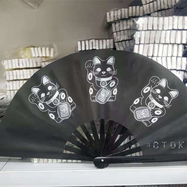 Transfronterizo para la personalidad europea y americana gran ventilador de mano ventilador de kung fu impresión de transferencia de calor UV festival de música ventilador de fiesta de bar
