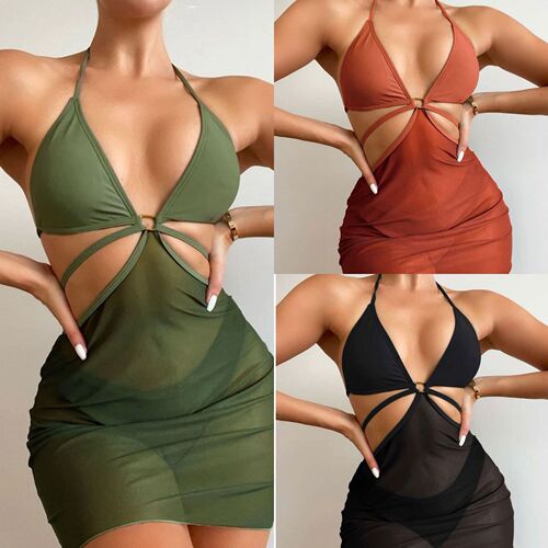  European and American new sexy one-piece mesh skirt swimsuit bikini bikini cross-border AliExpress