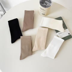 23襪子女中筒襪新款秋季純色男女式情侶鬆口襪女士長筒棉襪批發