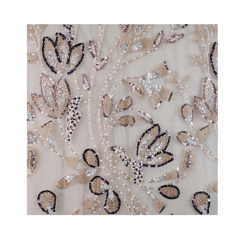 Transfronterizos industria pesada blanca de lujo bordado cuentas de esquinilla tela de encaje cortina cheongsam chino DIY