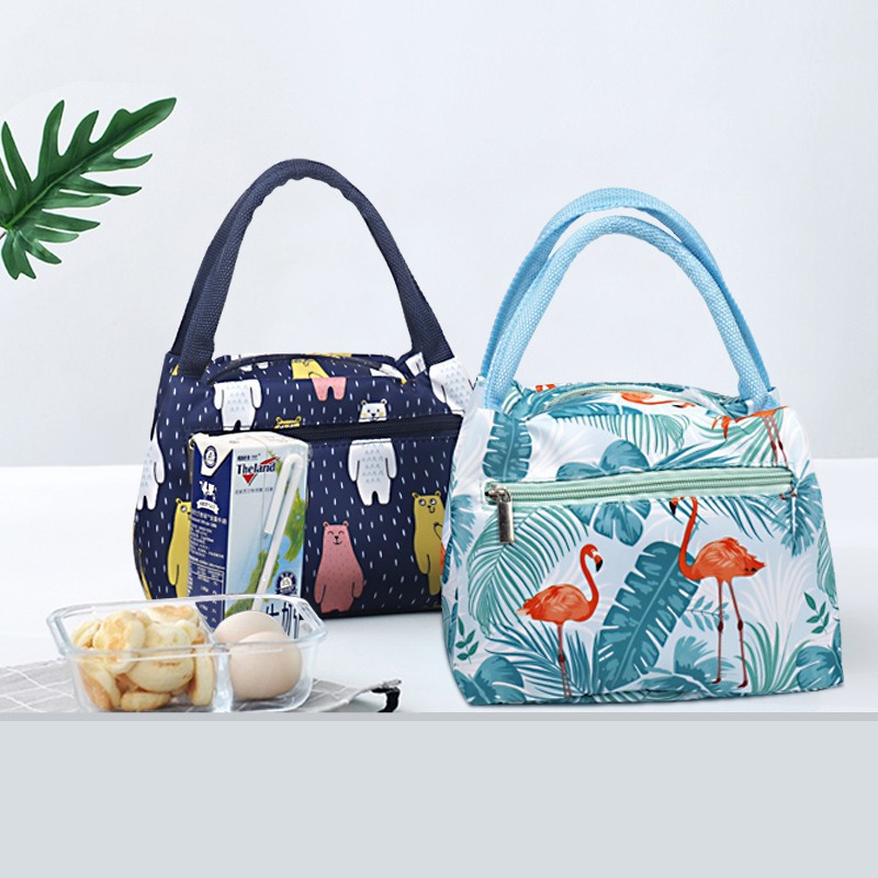 Nueva moda cremallera bolsa de aislamiento térmico Portátil Bolsa de almuerzo impermeable de dibujos animados de las mujeres con papel de aluminio bolsa de almuerzo de aislamiento térmico