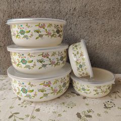 Supply fresh-keeping bowl enamel gift ice bowl 5-piece set factory direct sale enamel fresh-keeping box chilled refrigerated bowl