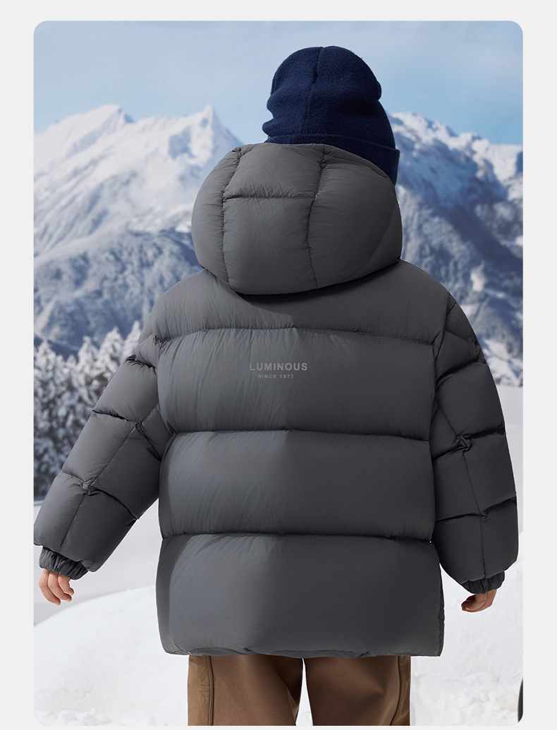 Kids Winter Puffer Jacket With 90% White Duck Down, Short Thickened Coat For Boys & Girls, Trendy Outerwear For Big Kids (120-170cm, Black/Smoke Grey)_voghion.com