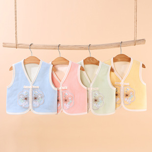 Newborn Autumn and Winter Embroidered National Style Vest Spring Autumn and Winter fleece-lined Vest Warm Waistcoat for Boys and Girls