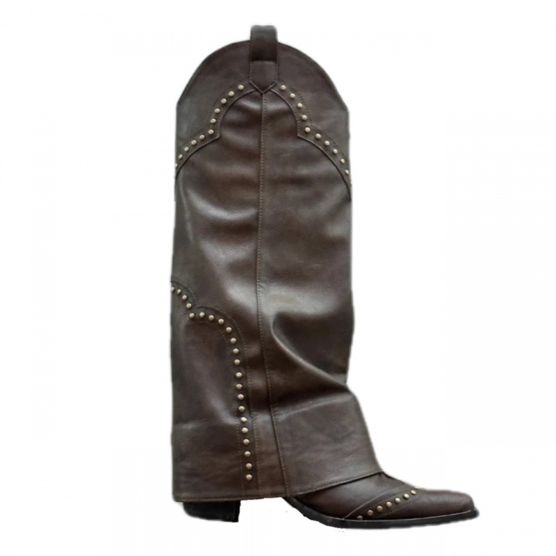 2025 Spring and Autumn Season New Pointed Rivet Trouser Sleeve Show Slim Western Cowboy Boots Thick Heel Side Zipper_voghion.com