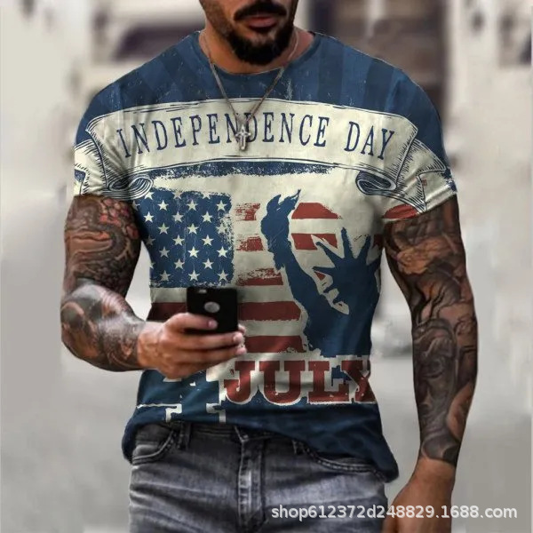Fabricante de la fuente de los hombres de la camisa de manga corta de la calle Nueva Venta caliente de comercio electrónico transfronterizo camiseta impresa 3D arte flexible
