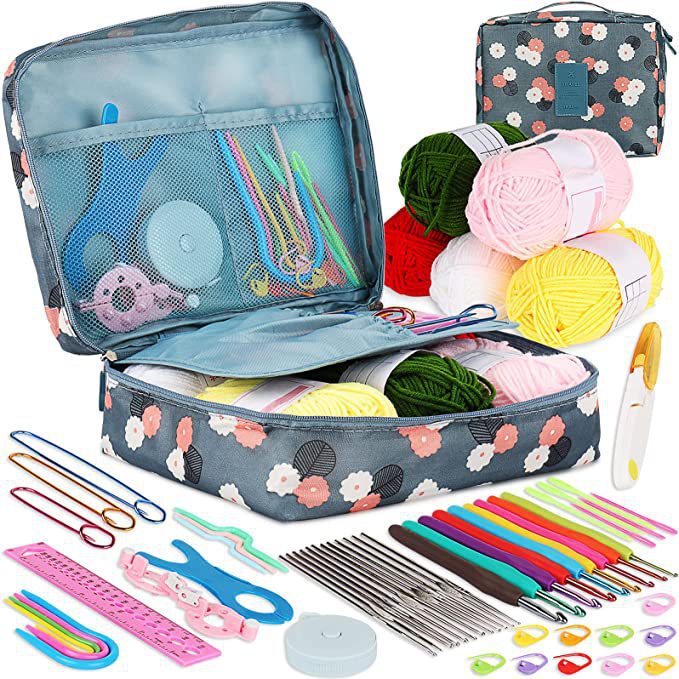 Cross-Border 59-Piece Crochet Set DIY Novice Crochet Full Set Material Package Portable Wool Knitting Tools