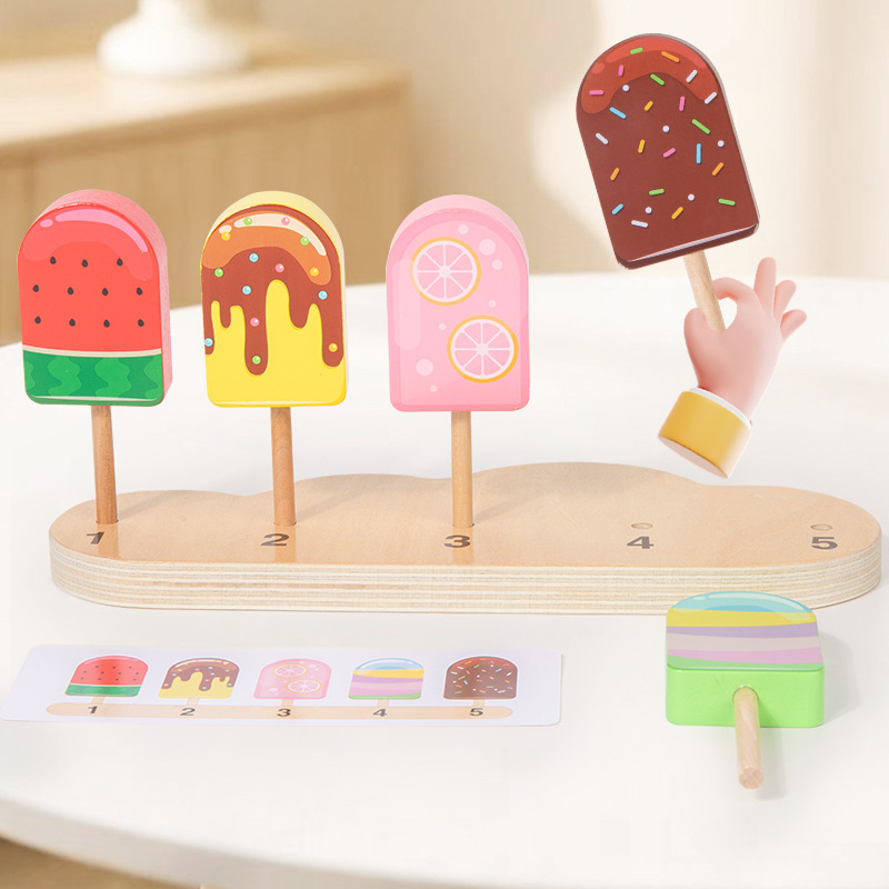 Juguetes de madera para niños Lollipop helado barra de helado pensamiento lógico padres e hijos jugar regalos interactivos