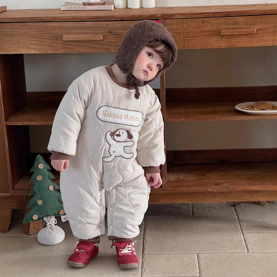 Ropa para niños coreanos, ropa de algodón para bebés, una pieza, lindo y súper lindo, bebé de 0-2 años, mamelucos 1 ropa de salida acolchada de invierno