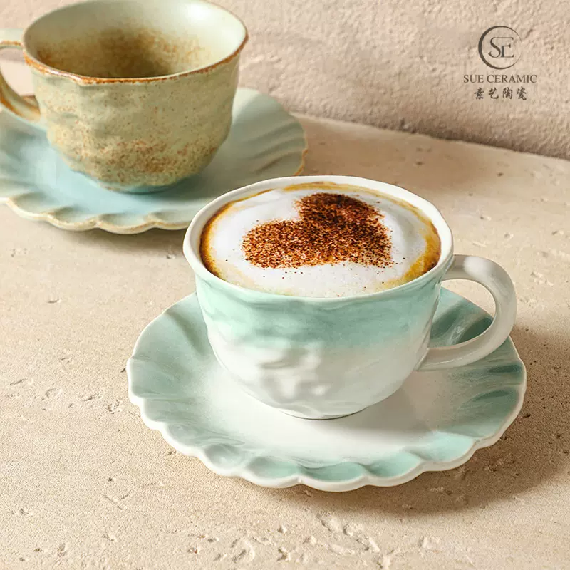 小众手捏纹水杯陶瓷马克杯家用高档精致咖啡杯下午茶办公室陶瓷杯
