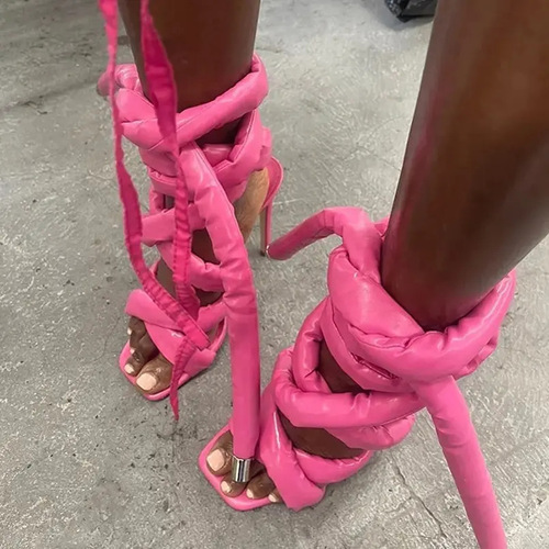 Square toe stiletto super high heel sandals for women 2024 foreign trade model cross strap foot wrap to take away show large size Roman shoes