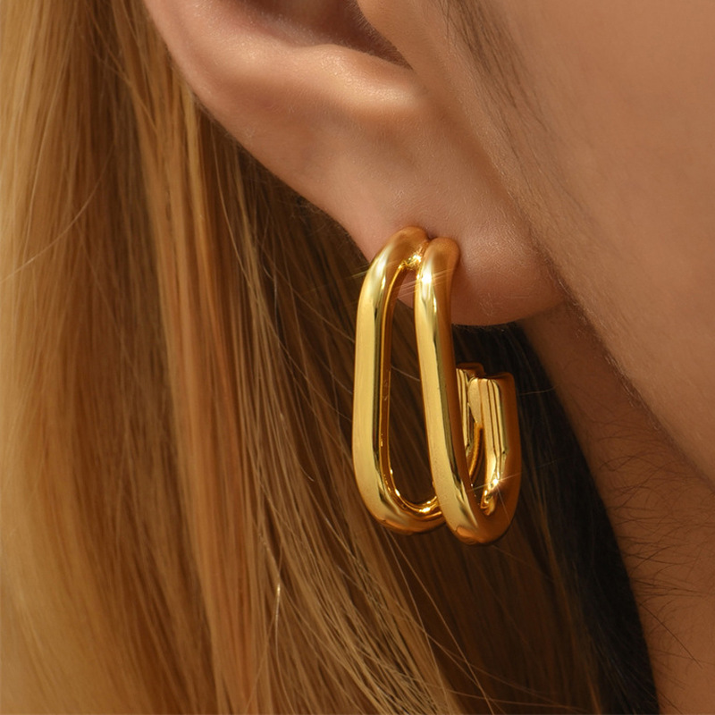 15g Weight 0.03µm-0.05µm Gold Plating Thickness PVD Coated Gold Plating Process PVD Coated Real Gold Plated 16K Gold White Gold Plated Gold Plating Geometric 304 Stainless Steel Retro Streetwear Waterproof Non Tarnish Ear Studs