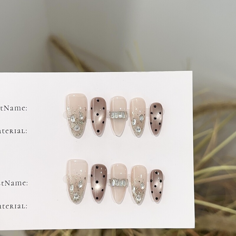 Purely Handmade Wearable Nails, High-End Nude Pink Nail Art Pieces, European and American Almond Nails, Polka Dot Zircon and Rhinestone Fake Nail Patches Purely Handmade Wearable Nails, High-End Nude Pink Nail Art Pieces, European and American Almond Nails, Polka Dot Zircon and Rhinestone Fake Nail Patches