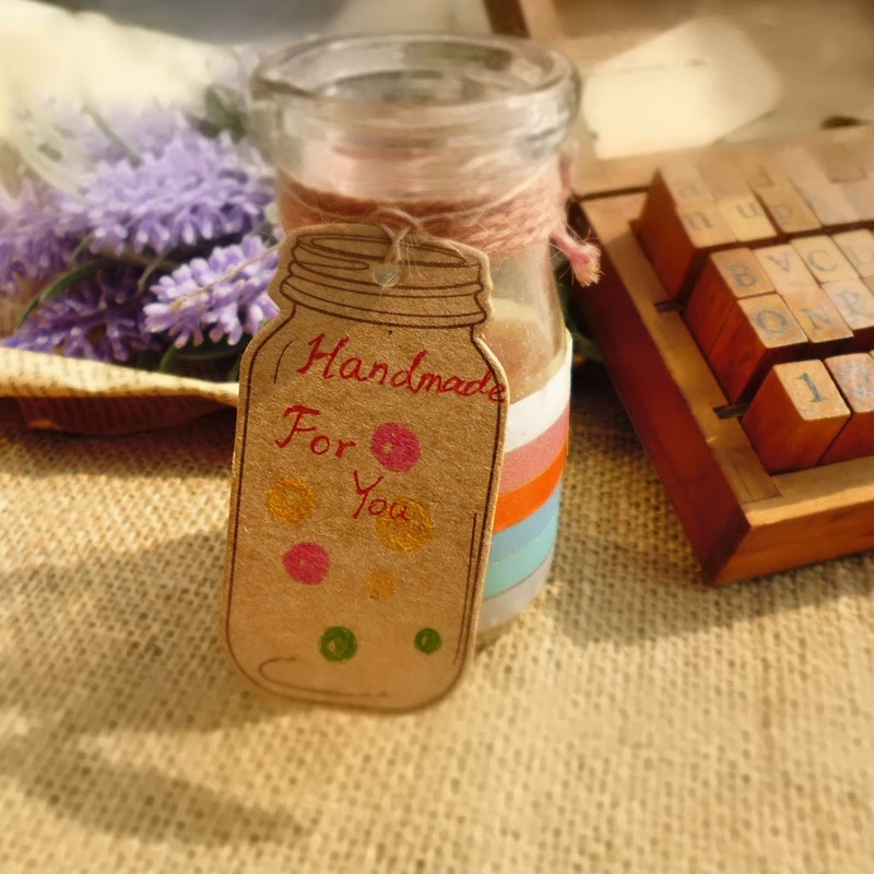 跨境空白牛皮色吊牌庆生婴儿奶瓶吊卡厂家批发欧式包装挂牌带麻绳