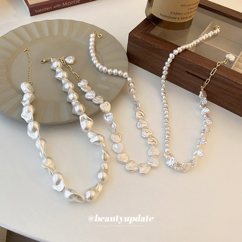 Corea del Sur personalidad tendencia irregular perla amor colgante collar moda diseño sentido clavícula cadena temperamento Collar para las mujeres