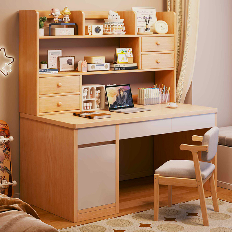 Home Desk Study Desk Bedroom Bookshelf Integrated Table Desktop with Drawer Bookcase Wall-Mounted Adult Computer Desk