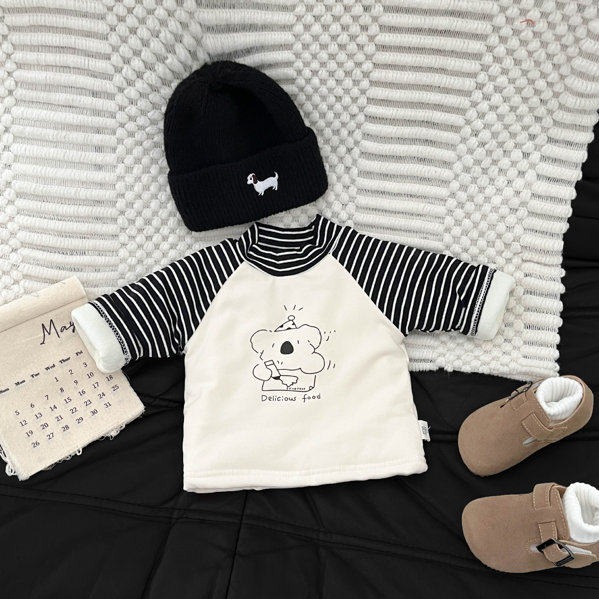 Niños con camisa de base de lana versátil otoño y invierno nuevo estilo bebé hombre y mujer rayas de color contrastante grueso chaqueta cálida