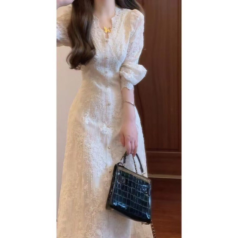 锦倩 法式漂亮长袖连衣裙女气质小个子仙女裙温柔风显瘦长裙子 潮|undefined