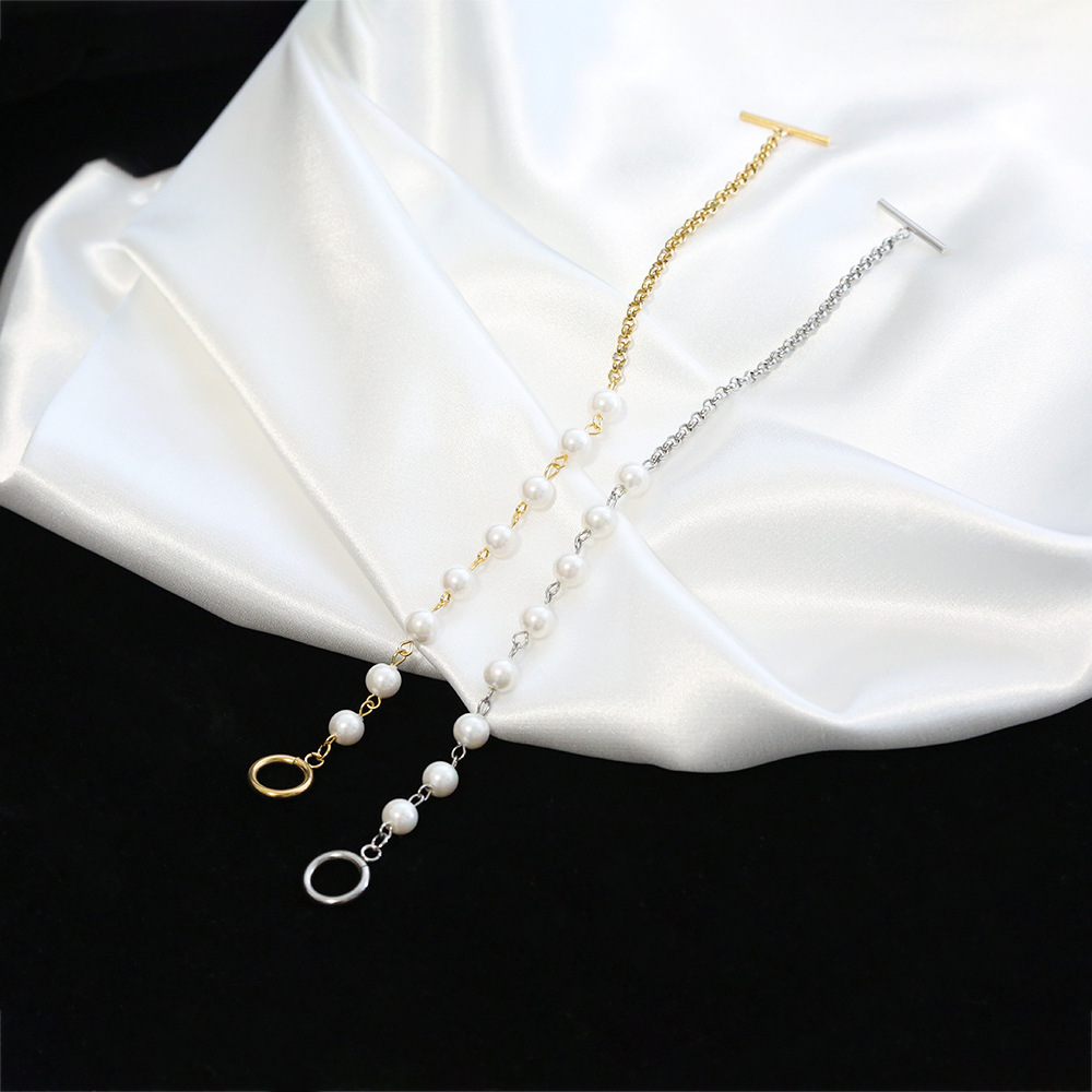 Vintage Style Asymmetric Stitching Pearl Chain Ot Buckle Bracelet display picture 10