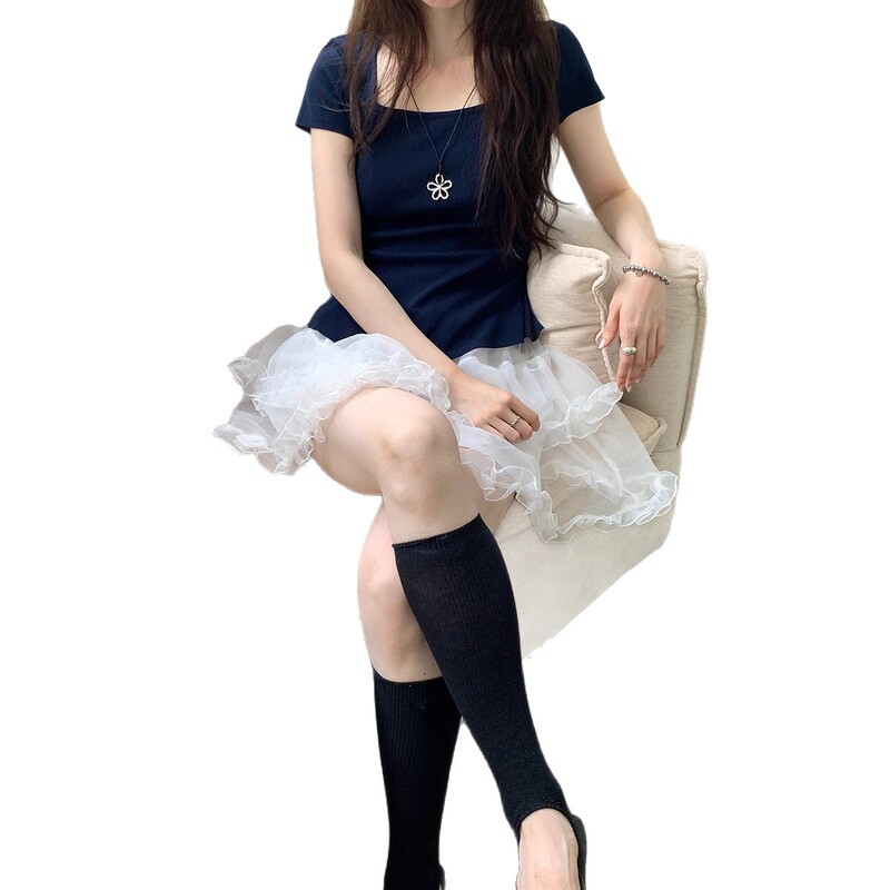 后绑带收腰修身短袖针织衫女夏季2025新款韩版百搭露腰t恤上衣|undefined
