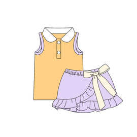 欧美精品店婴幼儿童装批发黄色紫色女孩可爱夏季无袖套装