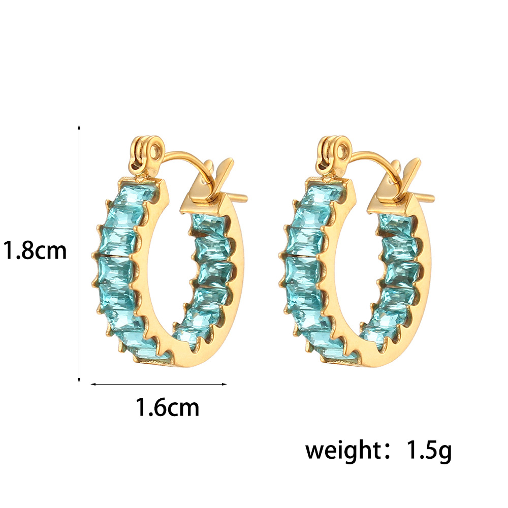 Fashion Stainless Steel Plated 18K Gold Double Side Zircon Earrings