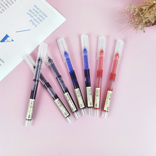 Black and red straight liquid ballpoint pen large capacity water-based liquid quick-drying needle gel pen student office signature pen wholesale