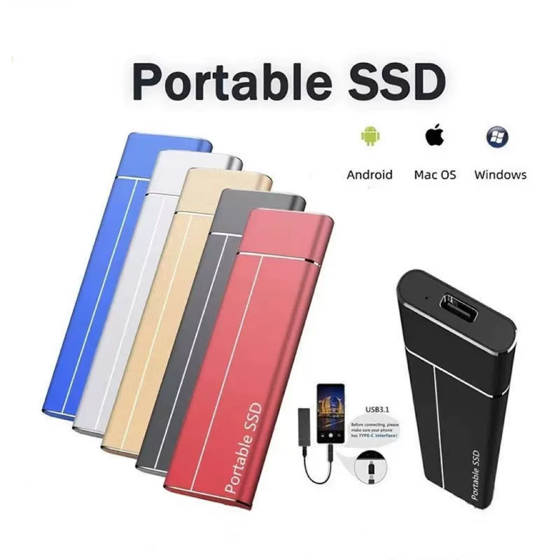Portable SSD high‑speed external solid‑state drive, 500 GB–128 TB, USB 3.1, compact metal case