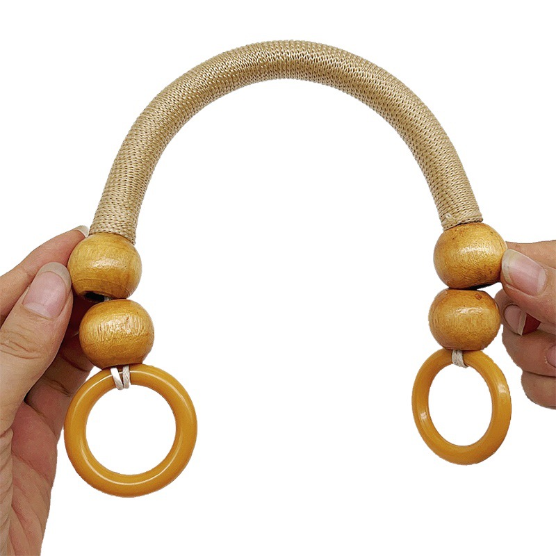 Low Price Woven Wooden Beads DIY Handbag Handle Accessories Nylon Rope Wooden Beads Beaded Handle Wrist Handmade Bag Accessories