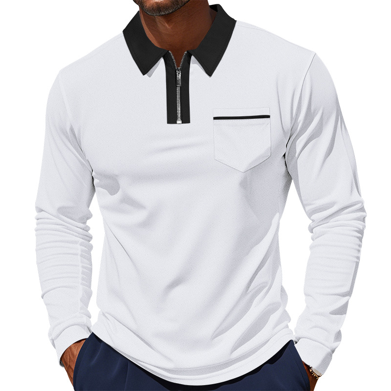 Camiseta Polo de Manga Larga para Hombre, Estilo Americano, Otoño-Invierno, Cuello con Media Cremallera, Ajustada, Camiseta Interior para Hombre