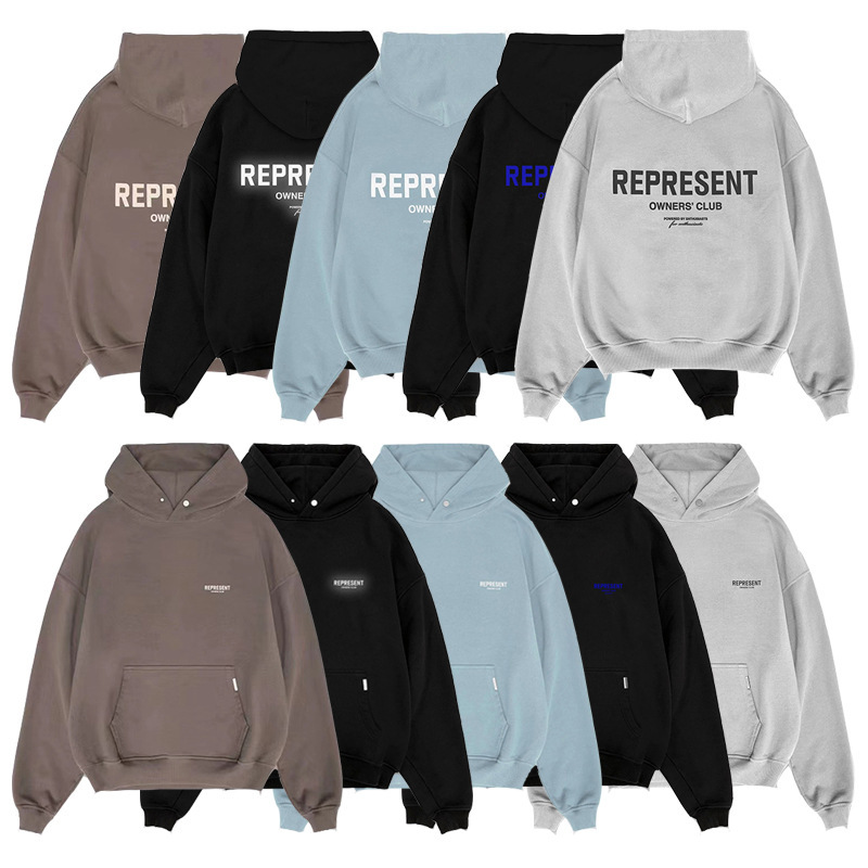 Cross-Border High Street Represent Classic Slogan Letter Hooded Sweatshirt Loose Trendy Brand Couple Men and Women Hoodie Long