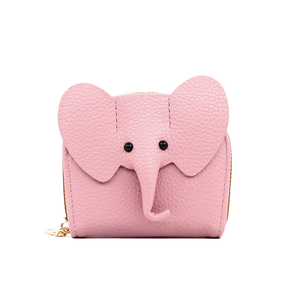 Nuevo lychee patrón corto órgano tarjeta titular ID bolsa lindo elefante multi-Tarjeta titular de la tarjeta monedero cremallera bolsa