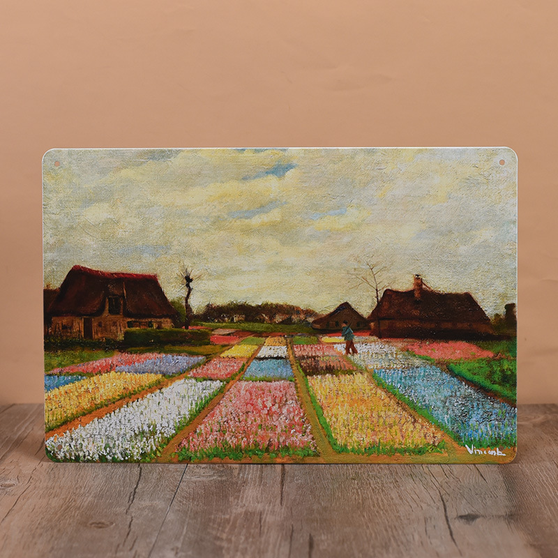 Pintura de hojalata pastoral Flor antigua retro Arte de hierro Pintura colgante pequeña Jardín al aire libre Balcón Decoración de pared Colgante transfronterizo