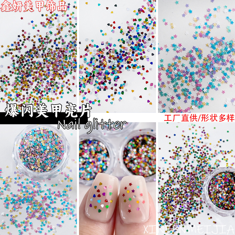Nail Art Sequins, Star Heart Sequins, Five-Pointed Star Sequins, Nail Sequins, Wearable Nail Sizes, Explosive Sequins