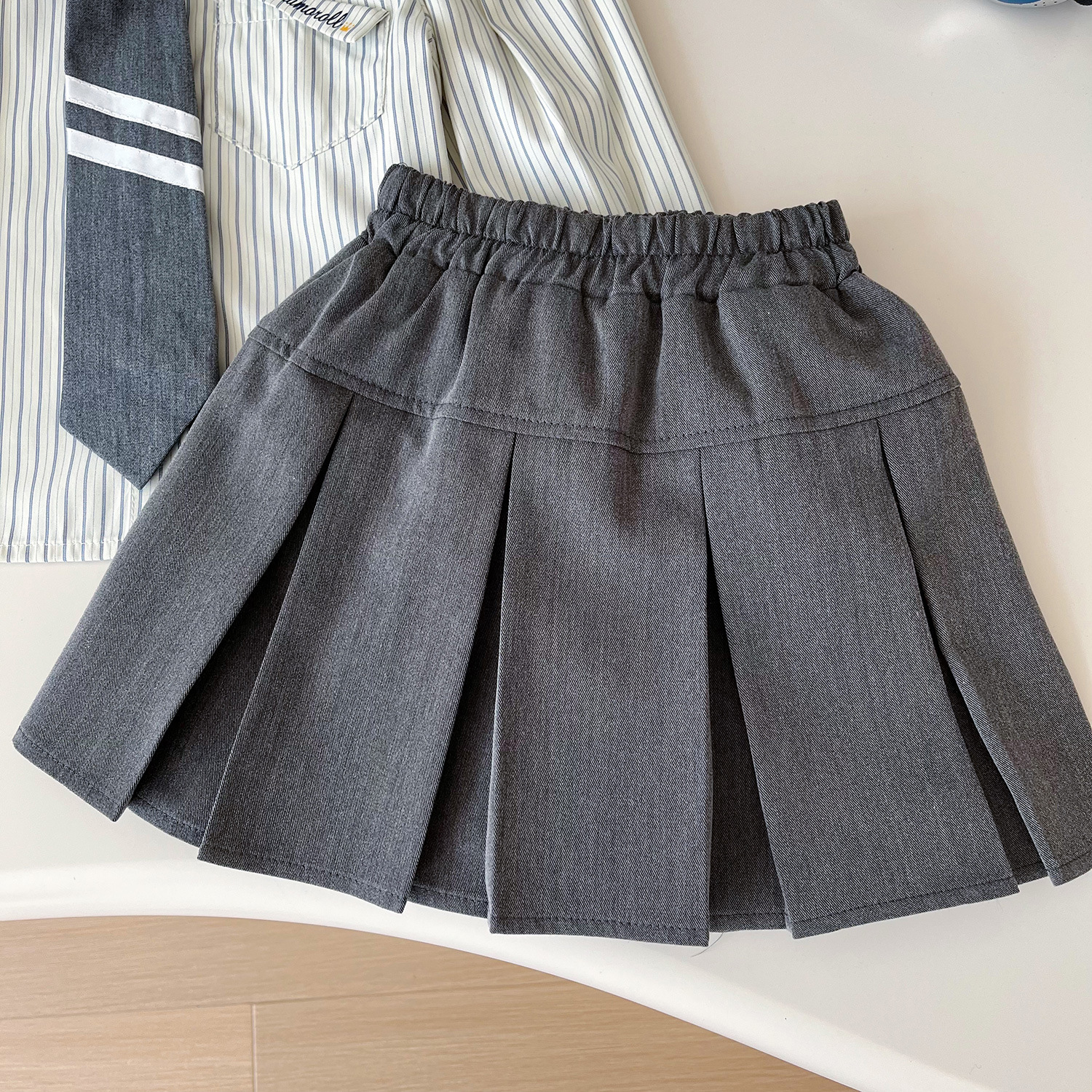 Mädchen Set Aus Gestreiftem Hemd Und Faltenrock Für Die Schule_voghion.com