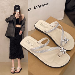 フラットソールキラキララインストーン付きトングサンダル レディース 夏用 2025年新作 おしゃれで上品なビーチサンダル ソフトソール