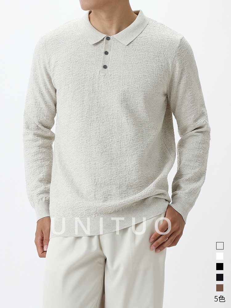 El estilo de lujo ligero de alto nivel esmerizado con solapa polo camiseta de punto de negocios ocio suéter de manga larga camiseta de polo de hombre