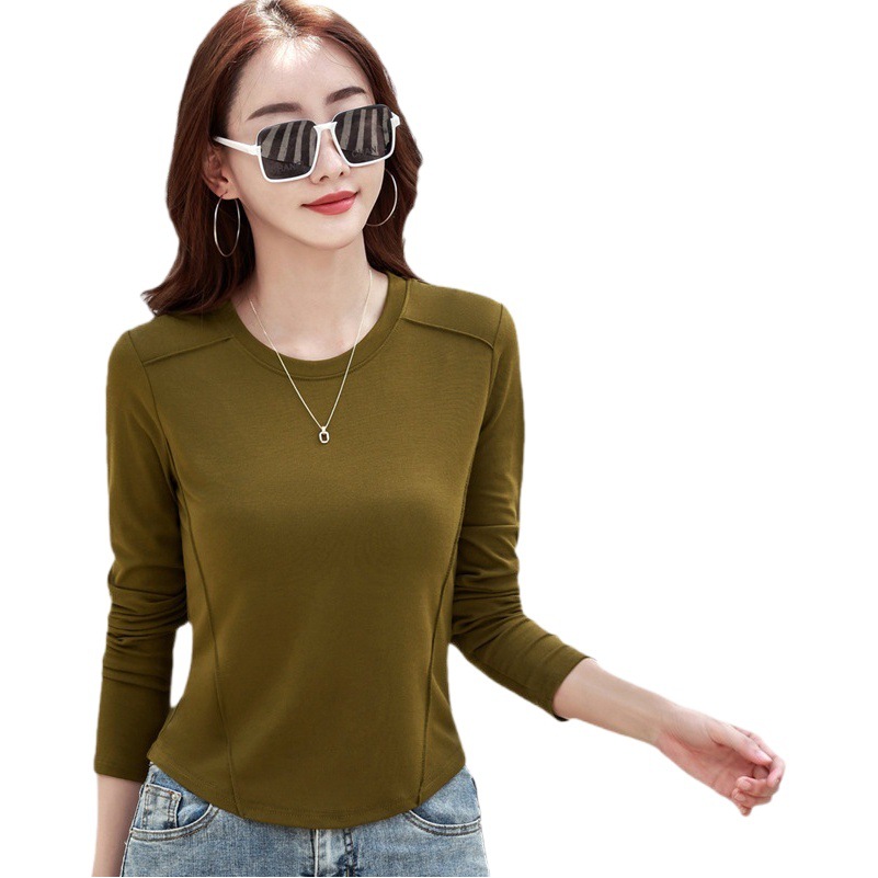 423丸首の長袖をつなぎ合わせて、女性の底のシャツの弾力性ネットの赤外線は保温の秋の服の新型のインナーを着ます。