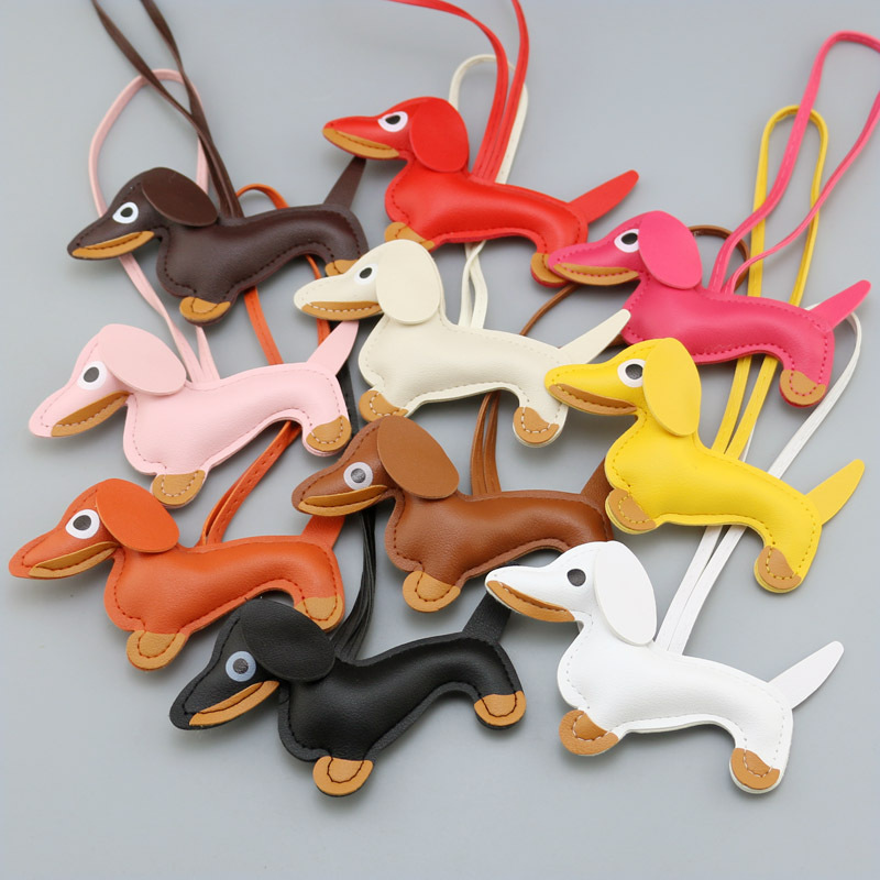 Leather Key Hanging Cartoon Dog PU Sausage Puppy Multicolor Handmade Car Hanging Bag Pendant Accessories