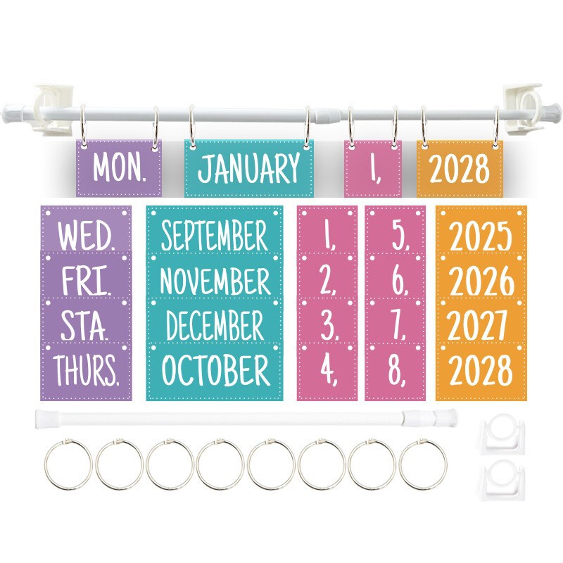 Rainbow Flip Calendar Board Set for Classroom and Home Schedule Management with Strong Magnetic Extended Hook Teaching Date Cards