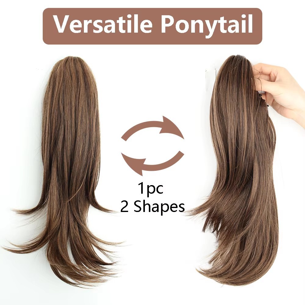 Long Layered Synthetic Hair Claw Clip Ponytail For Women_voghion.com