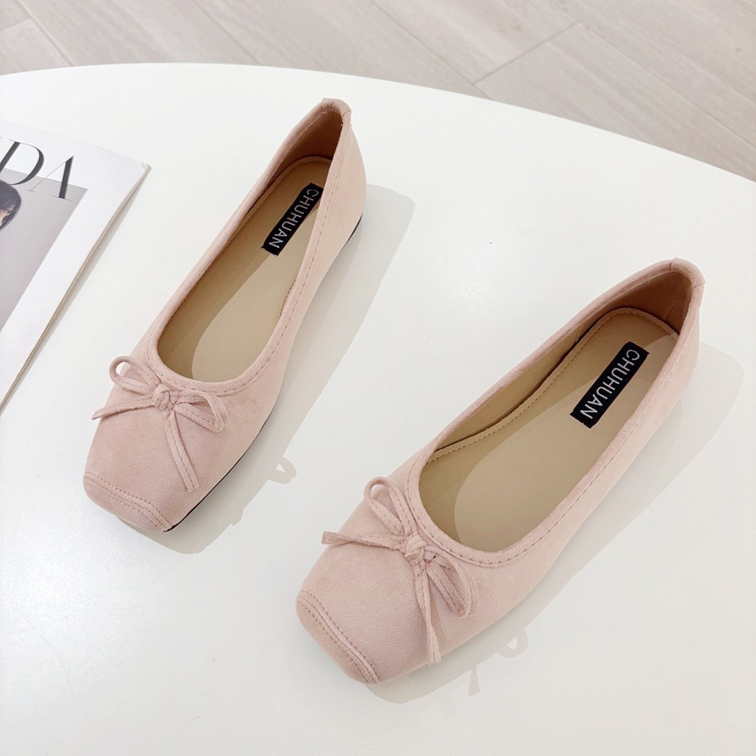[in Stock] Flat Shoes French Bowknot Women's Shoes Ballet Flats Large Size Women's Shoes 41-43