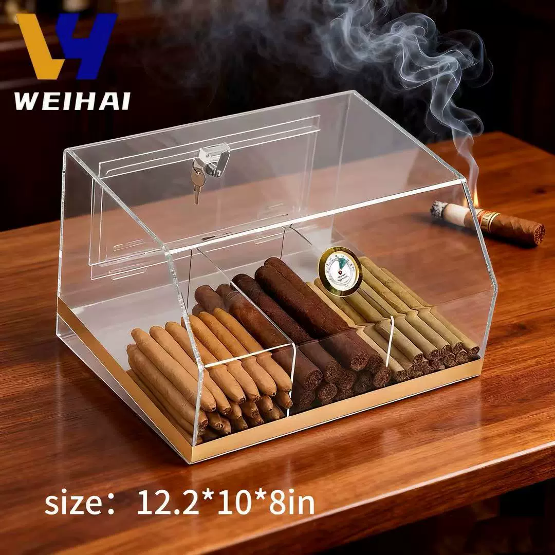 亚克力雪茄保湿盒 密封恒湿醇化养护收纳盒 食品级透明雪茄柜专用