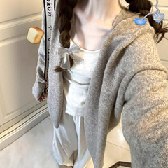 韩系温柔慵懒风燕麦色针织衫开衫女2025早秋新款宽松百搭外套上衣