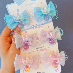 Children's Mermaid Color Crown Hairpin Girls Cute Back Head Hairpin Pair Clip Girls 2025 New Hair Accessories