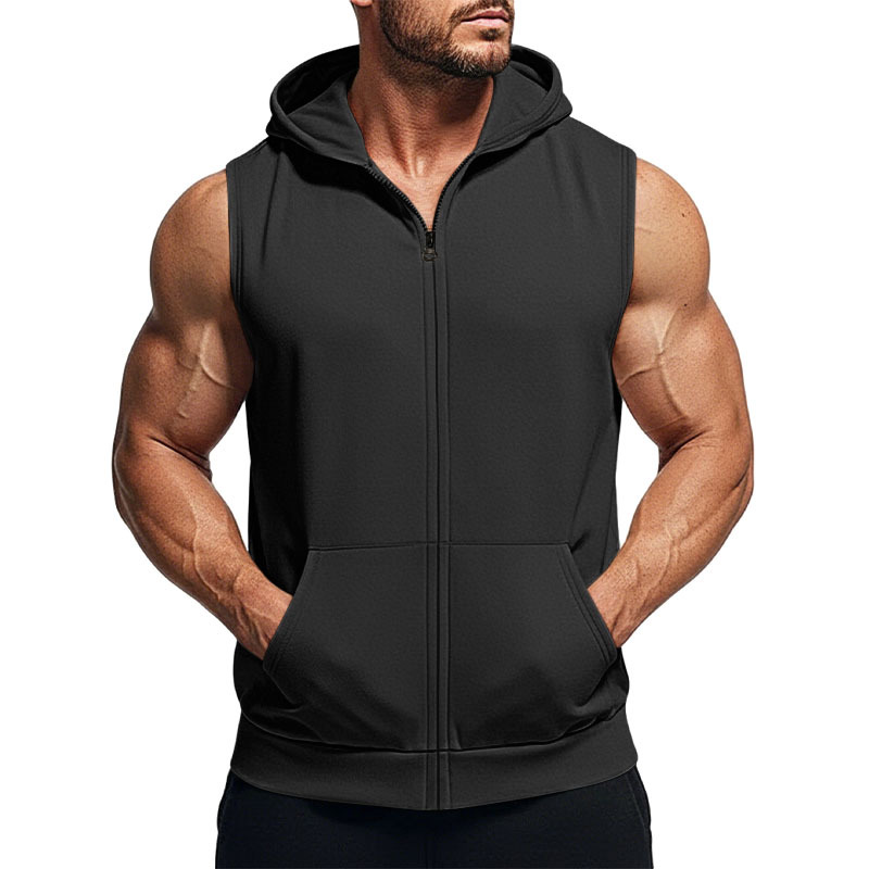 Transfronterizo americano verano nuevo chaleco con capuz hombre entrenamiento deportivo con cremallera cardigan chaleco sin mangas