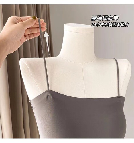Summer Ice Silk Seamless One-Piece Cup Bralette Tank Top Outer Wear Base Layer Straps One Shoulder Wrap Bra Top Nipless Backless Top